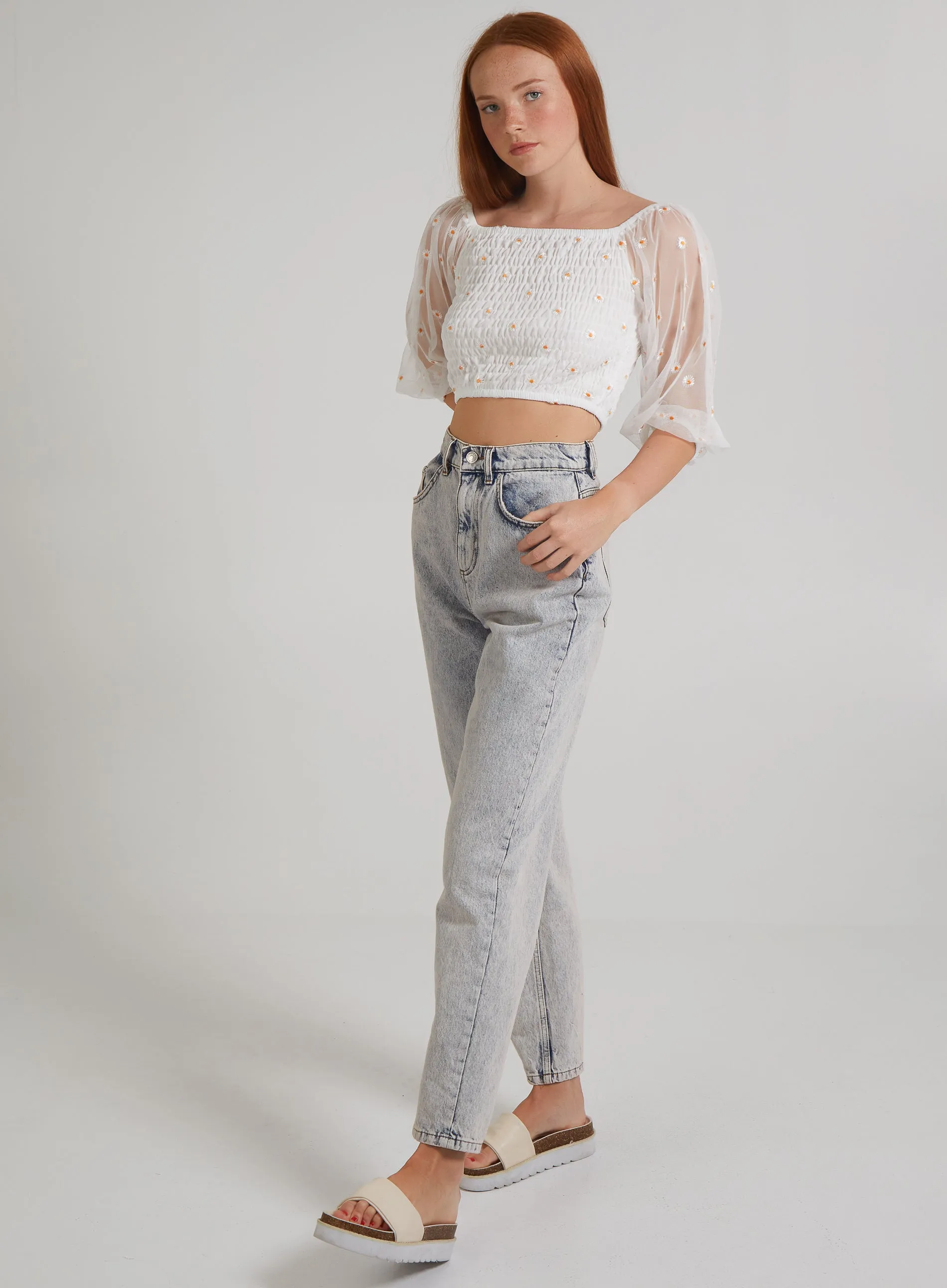 Daisy Embroidered Bardot Top