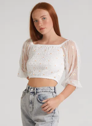 Daisy Embroidered Bardot Top
