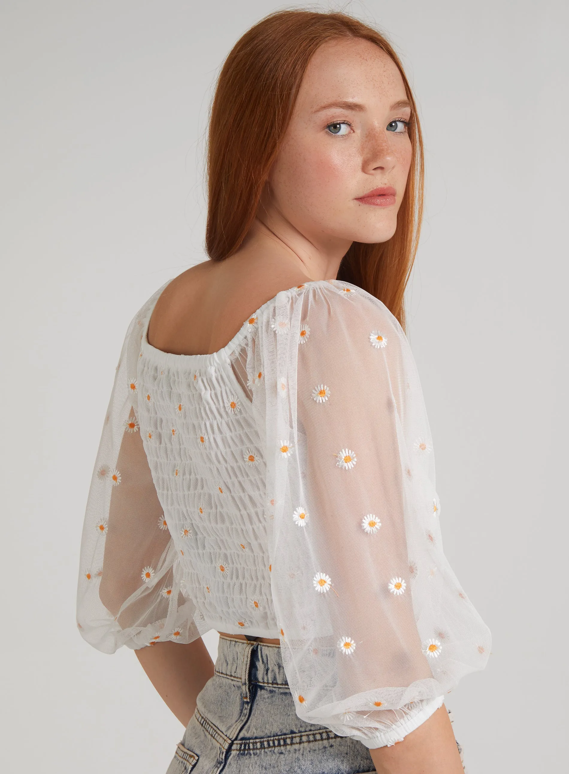 Daisy Embroidered Bardot Top