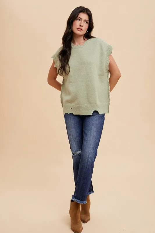 Dark Blue Distressed Raw Hem Straight Leg Cropped Jeans
