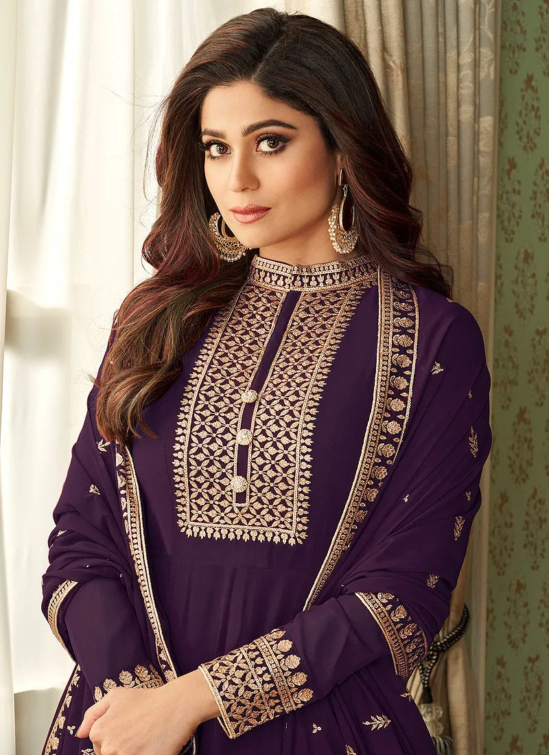 Dark Purple Embroidered Bollywood Wedding Anarkali