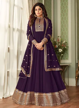 Dark Purple Embroidered Bollywood Wedding Anarkali