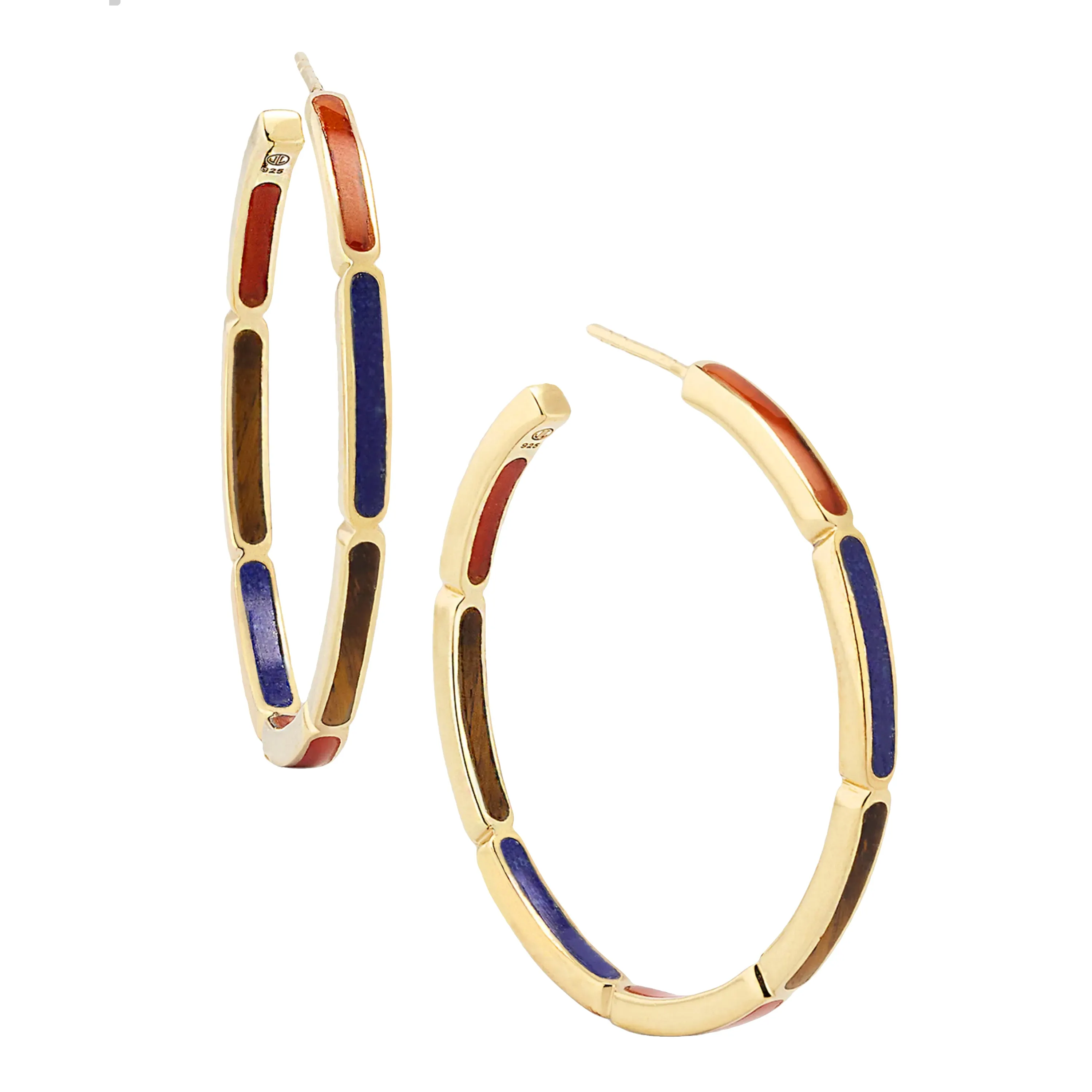 Dash Gemstone Dual Inlay Gold Vermeil Sterling Hoop Earrings