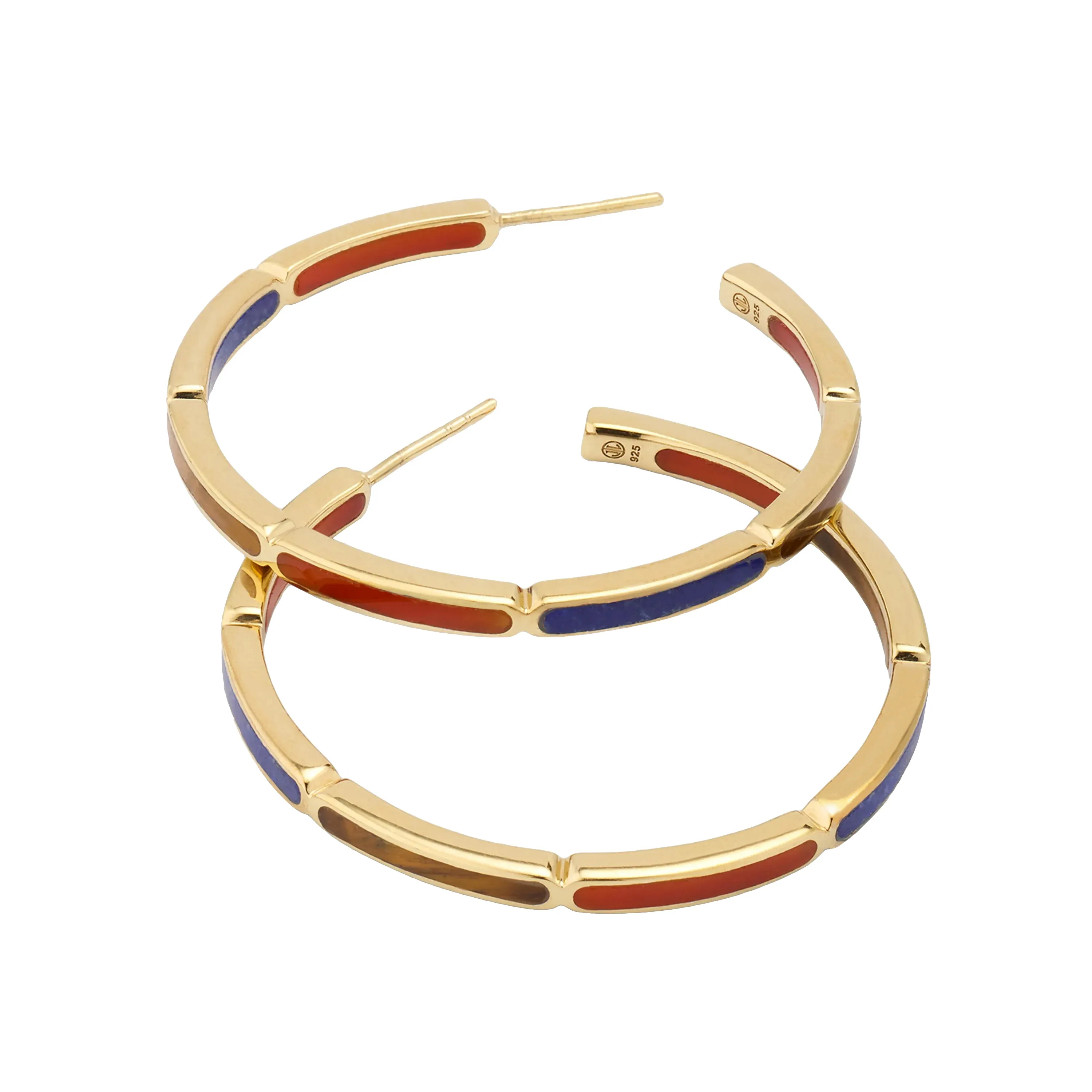 Dash Gemstone Dual Inlay Gold Vermeil Sterling Hoop Earrings