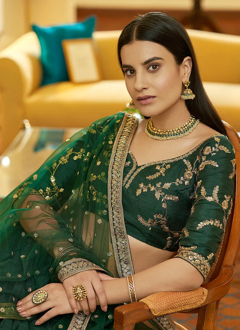 Deep Green Sequence Embroidered Indian Wedding Lehenga
