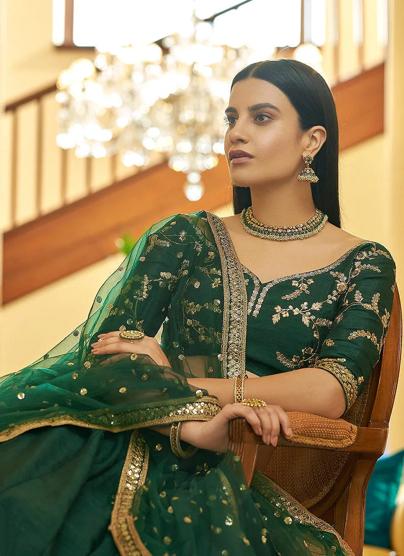 Deep Green Sequence Embroidered Indian Wedding Lehenga