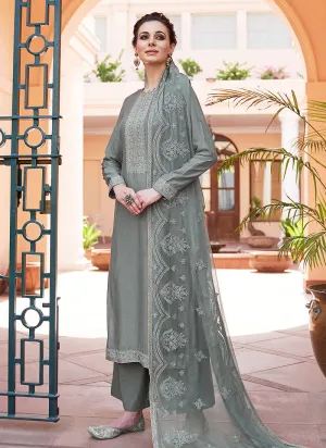 Deep Grey Kashmiri Embroidered Designer Palazzo Suit