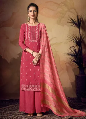 Deep Pink Zari Embroidered Palazzo Suit