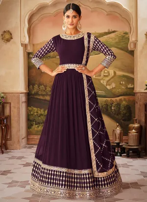 Deep Wine Zari Embroidered Belt Style Anarkali Suit