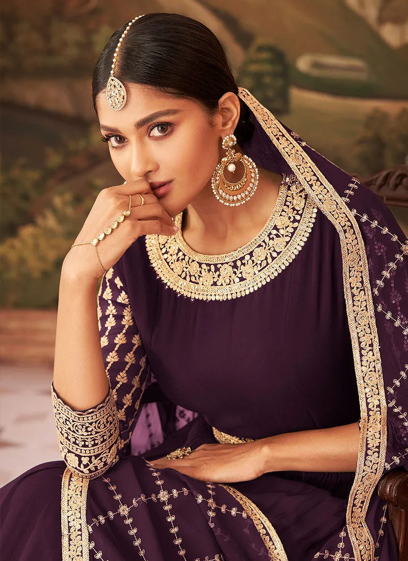 Deep Wine Zari Embroidered Belt Style Anarkali Suit