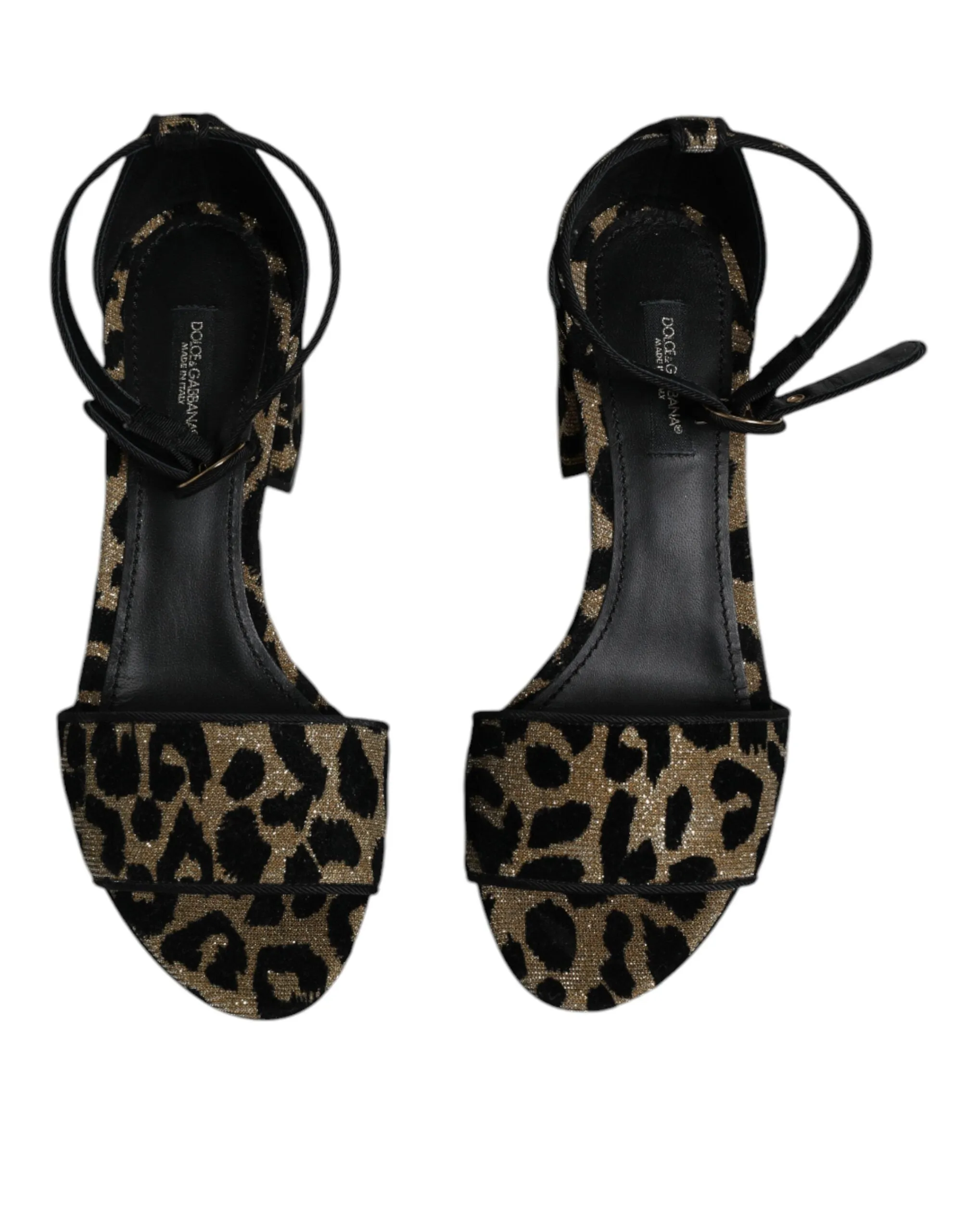 Dolce&Gabbana Women Gold Sandals Lurex Leopard Print Ankle Strap Shoes Sz EUR 36