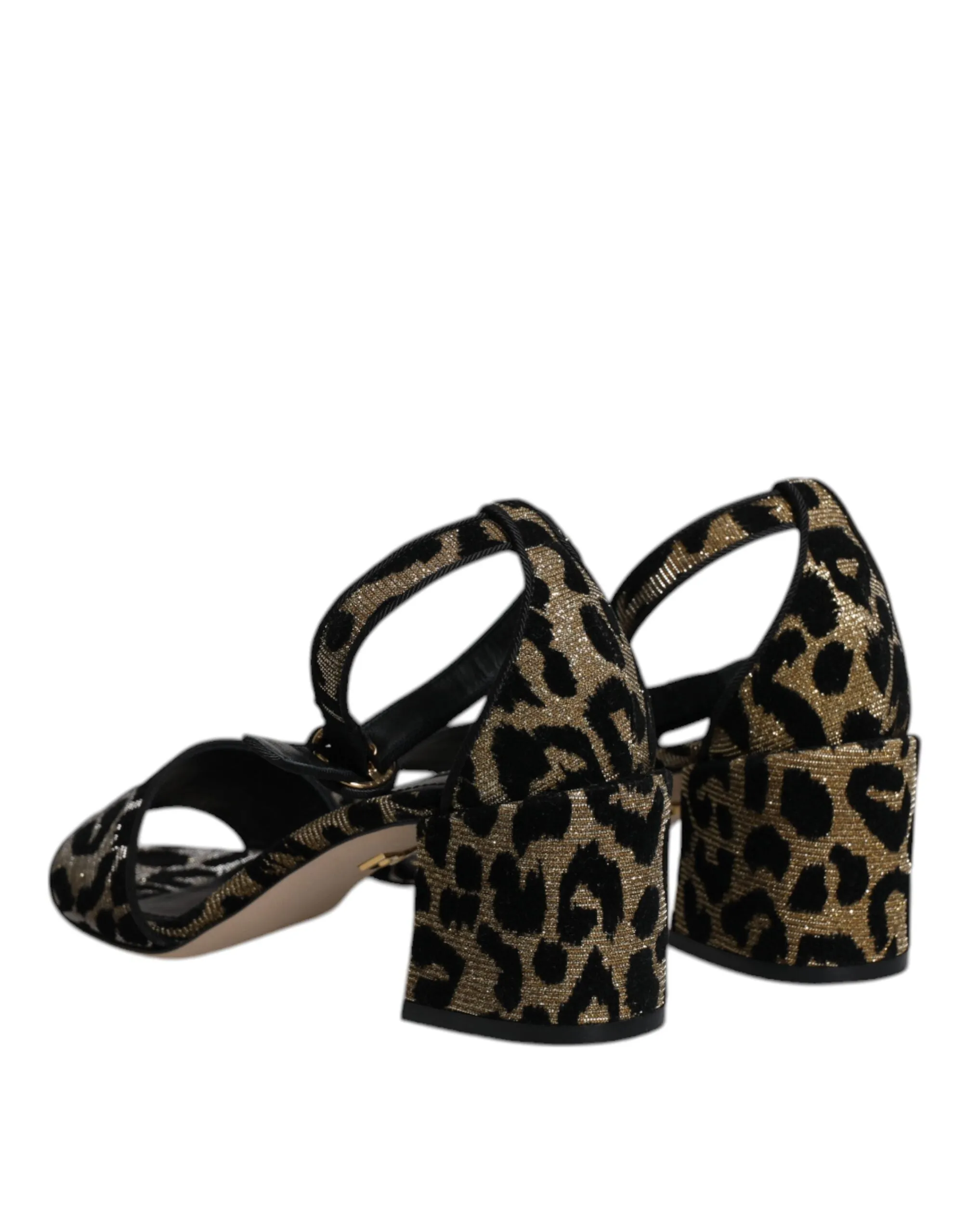 Dolce&Gabbana Women Gold Sandals Lurex Leopard Print Ankle Strap Shoes Sz EUR 36