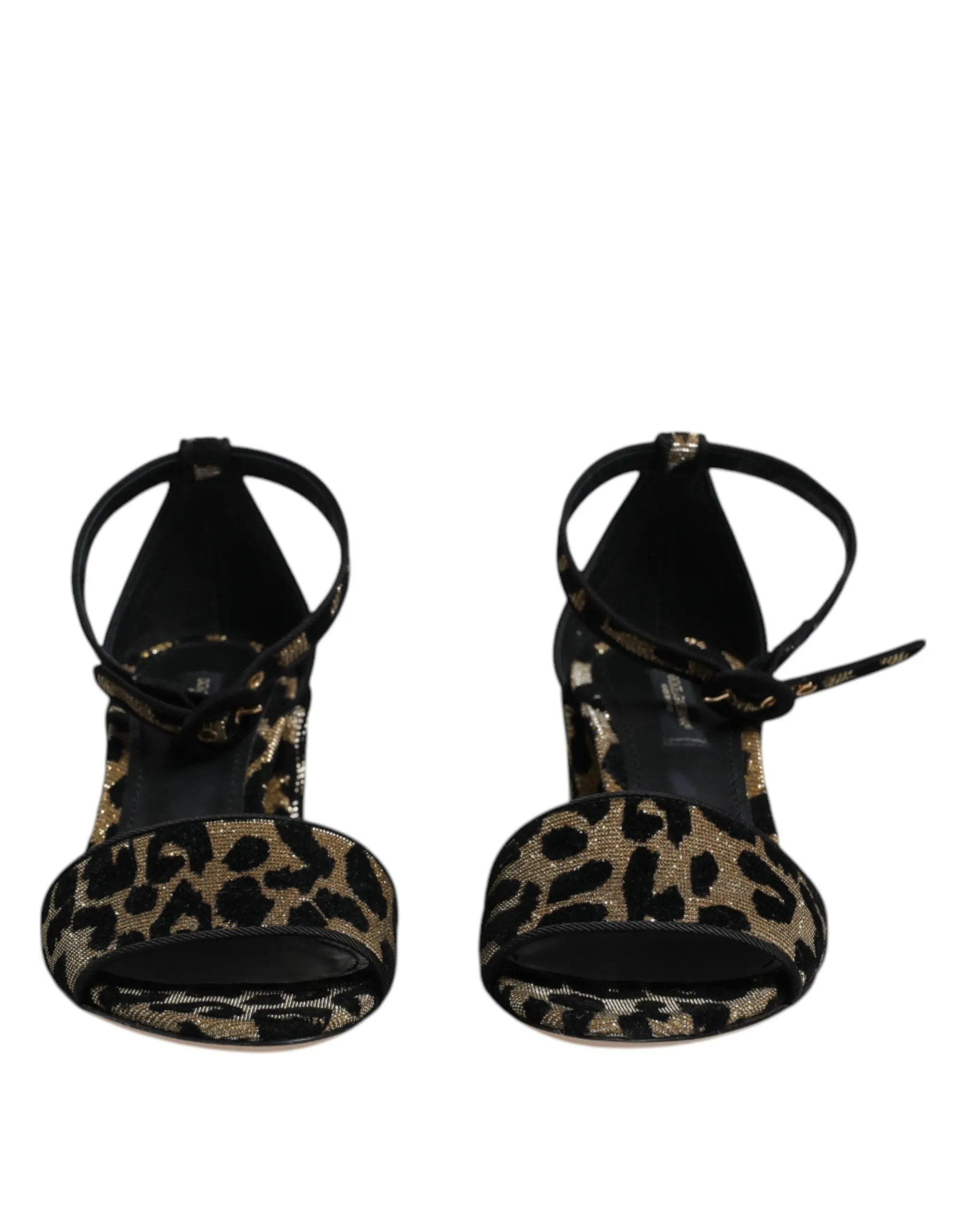 Dolce&Gabbana Women Gold Sandals Lurex Leopard Print Ankle Strap Shoes Sz EUR 36