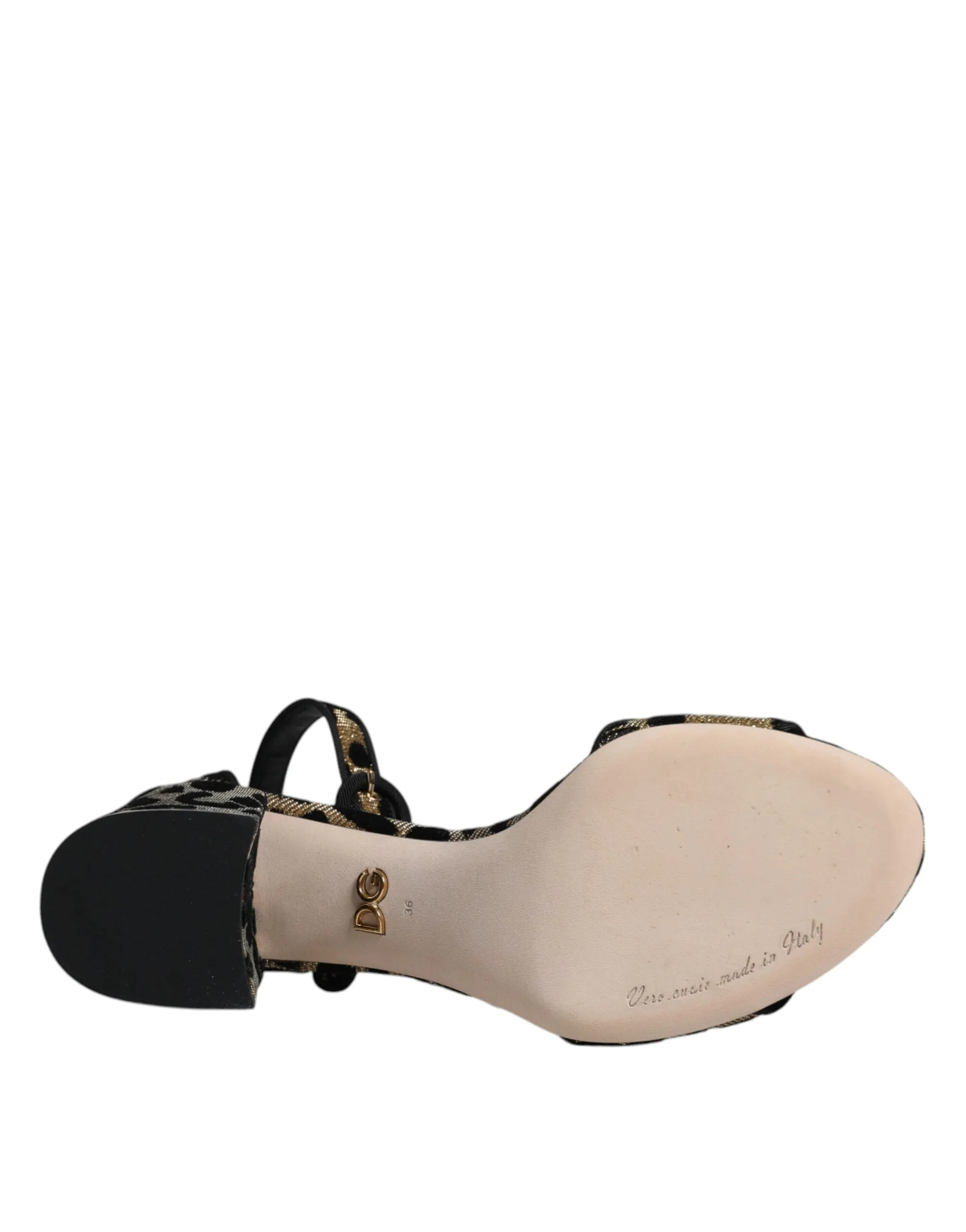 Dolce&Gabbana Women Gold Sandals Lurex Leopard Print Ankle Strap Shoes Sz EUR 36