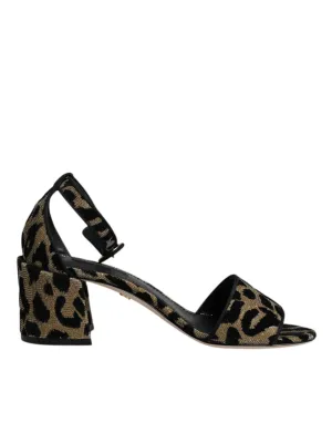 Dolce&Gabbana Women Gold Sandals Lurex Leopard Print Ankle Strap Shoes Sz EUR 36