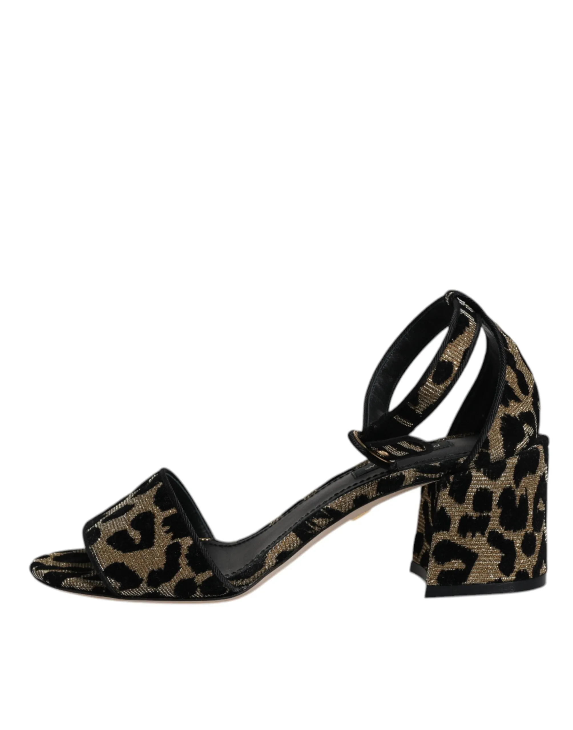 Dolce&Gabbana Women Gold Sandals Lurex Leopard Print Ankle Strap Shoes Sz EUR 36