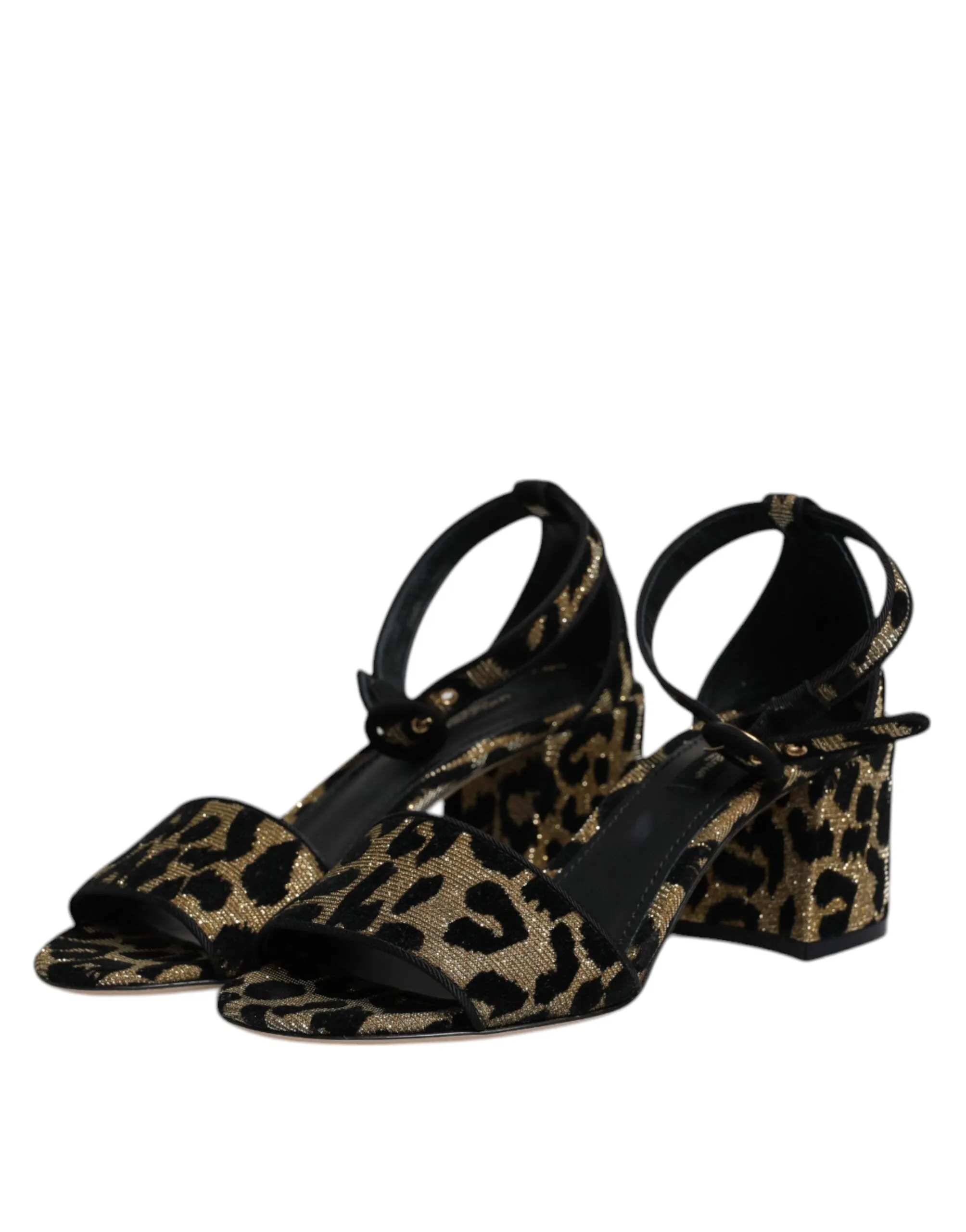 Dolce&Gabbana Women Gold Sandals Lurex Leopard Print Ankle Strap Shoes Sz EUR 36