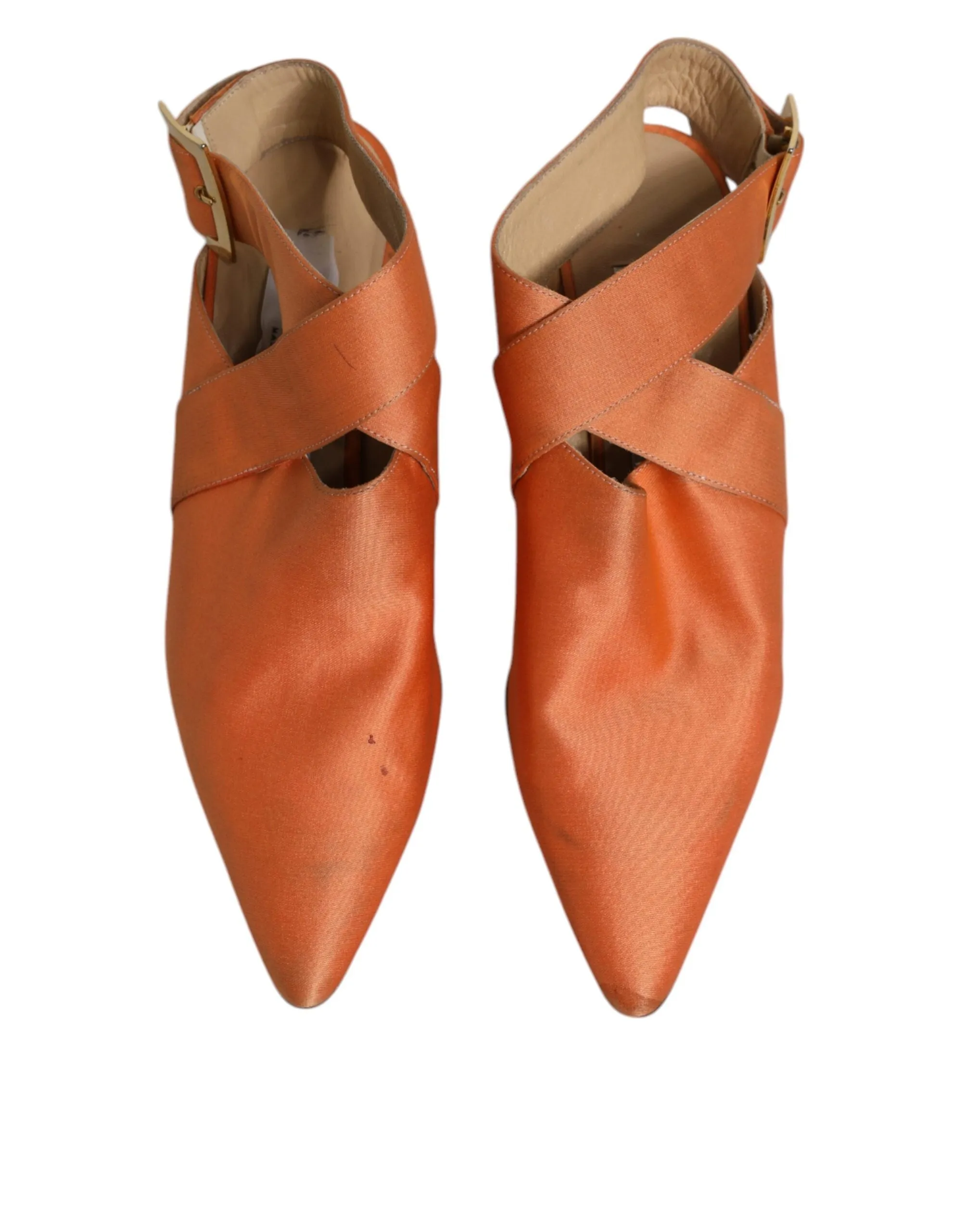 Dolce&Gabbana Women Orange Sandals Leather Kitten Heel Slingback Shoes Sz EUR 40