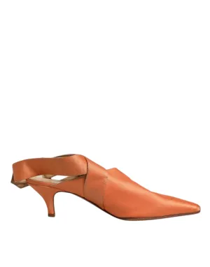Dolce&Gabbana Women Orange Sandals Leather Kitten Heel Slingback Shoes Sz EUR 40