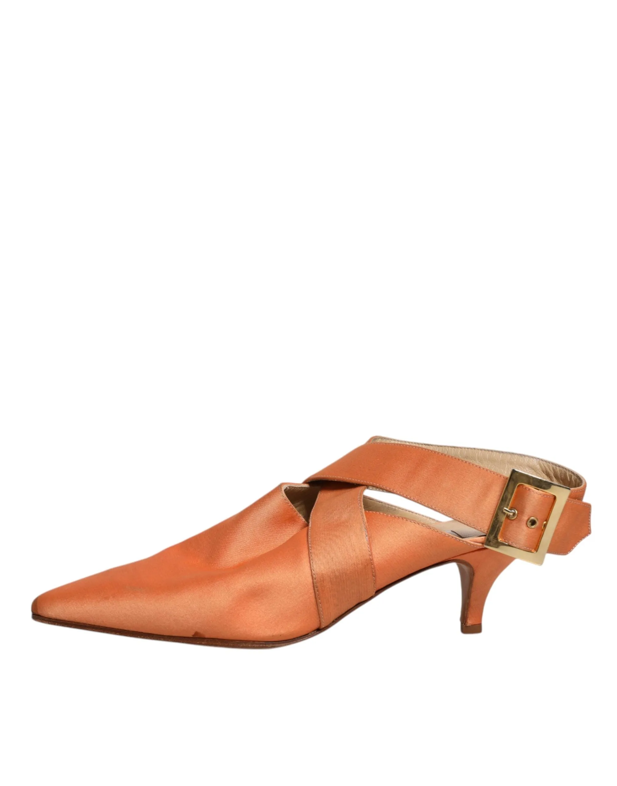 Dolce&Gabbana Women Orange Sandals Leather Kitten Heel Slingback Shoes Sz EUR 40