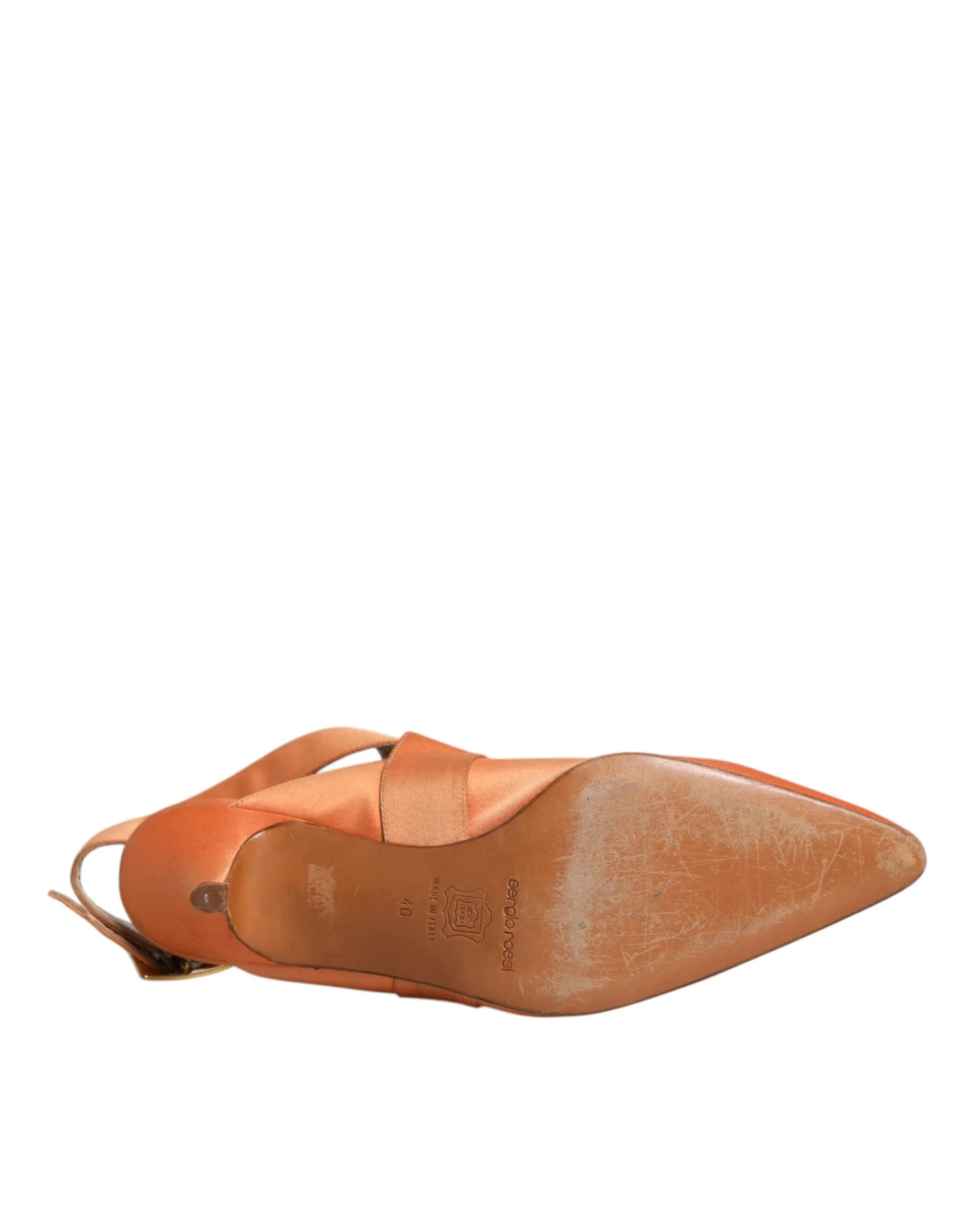 Dolce&Gabbana Women Orange Sandals Leather Kitten Heel Slingback Shoes Sz EUR 40