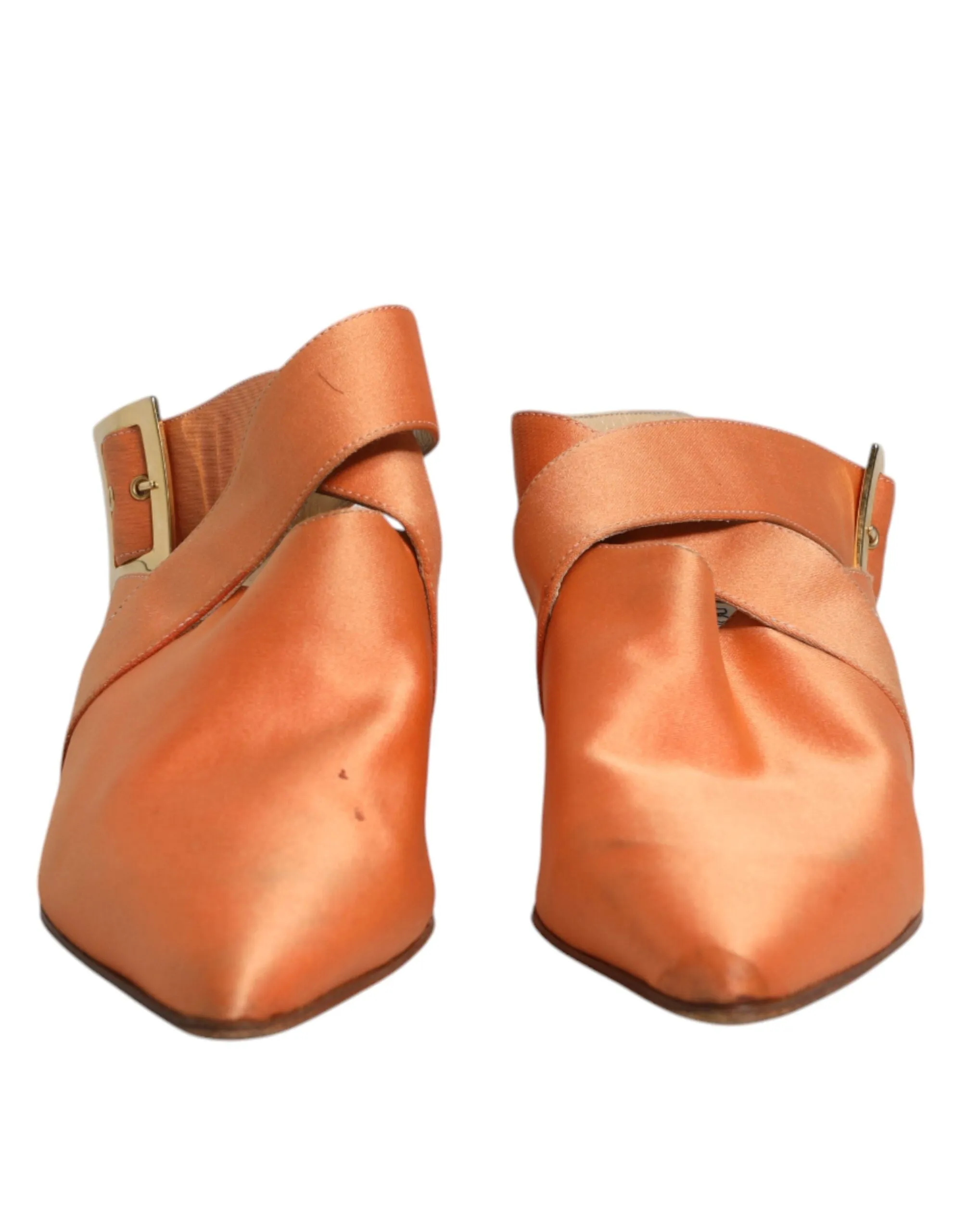 Dolce&Gabbana Women Orange Sandals Leather Kitten Heel Slingback Shoes Sz EUR 40