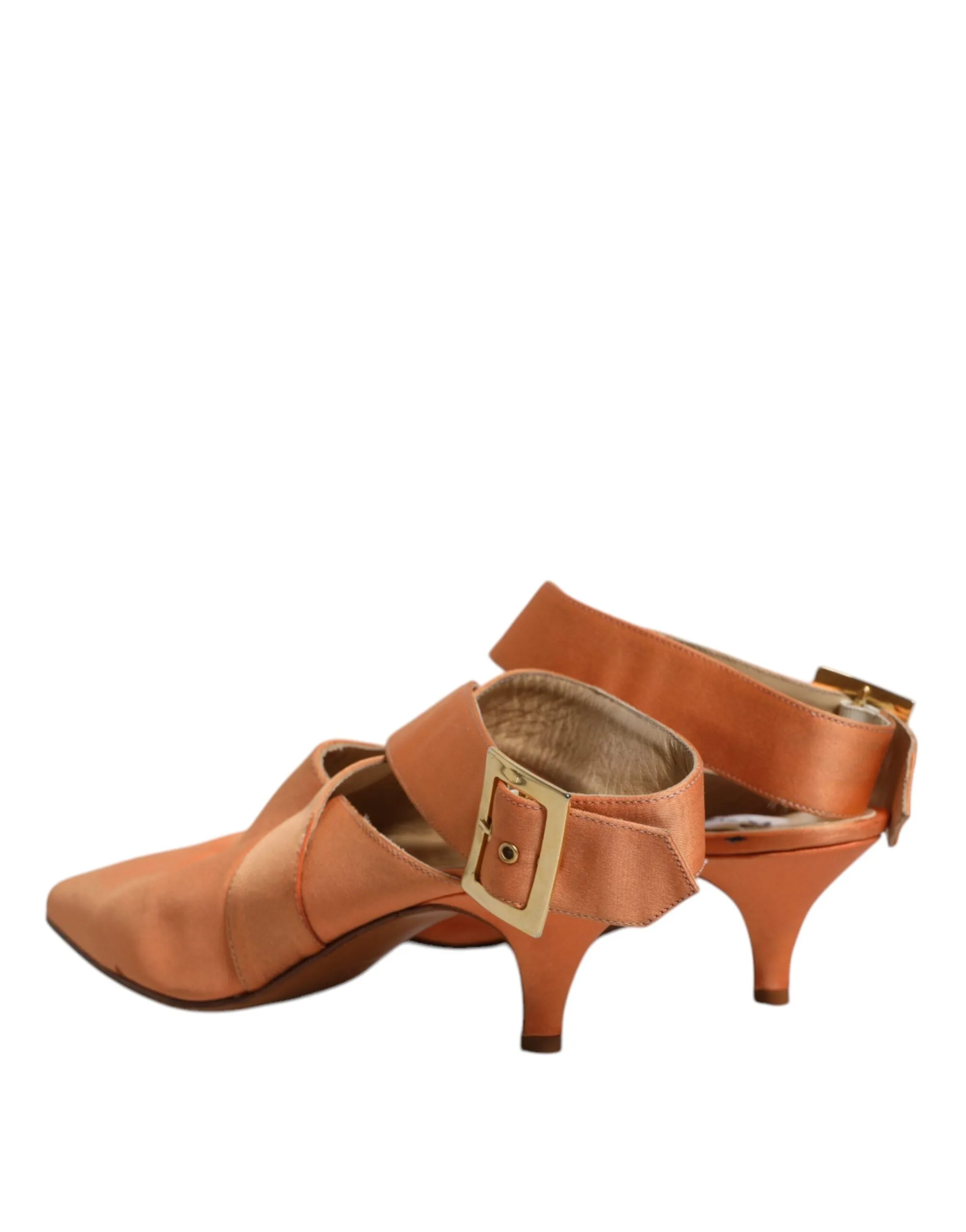 Dolce&Gabbana Women Orange Sandals Leather Kitten Heel Slingback Shoes Sz EUR 40