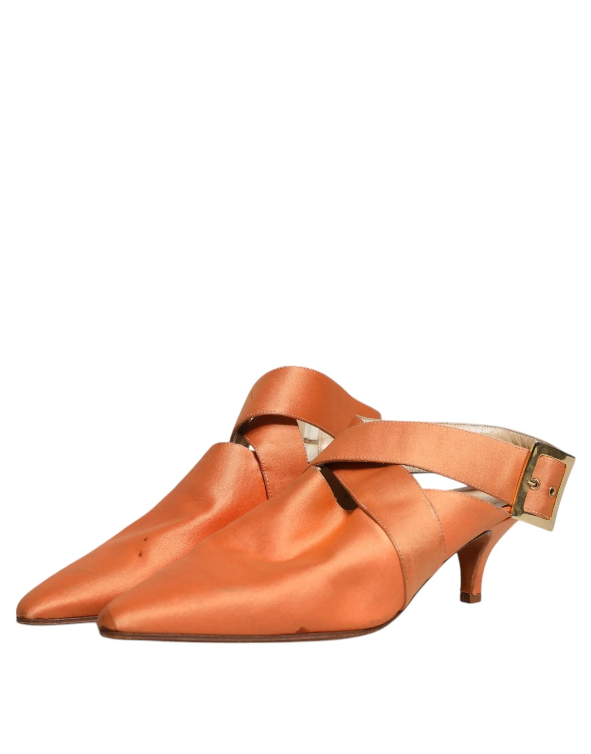Dolce&Gabbana Women Orange Sandals Leather Kitten Heel Slingback Shoes Sz EUR 40