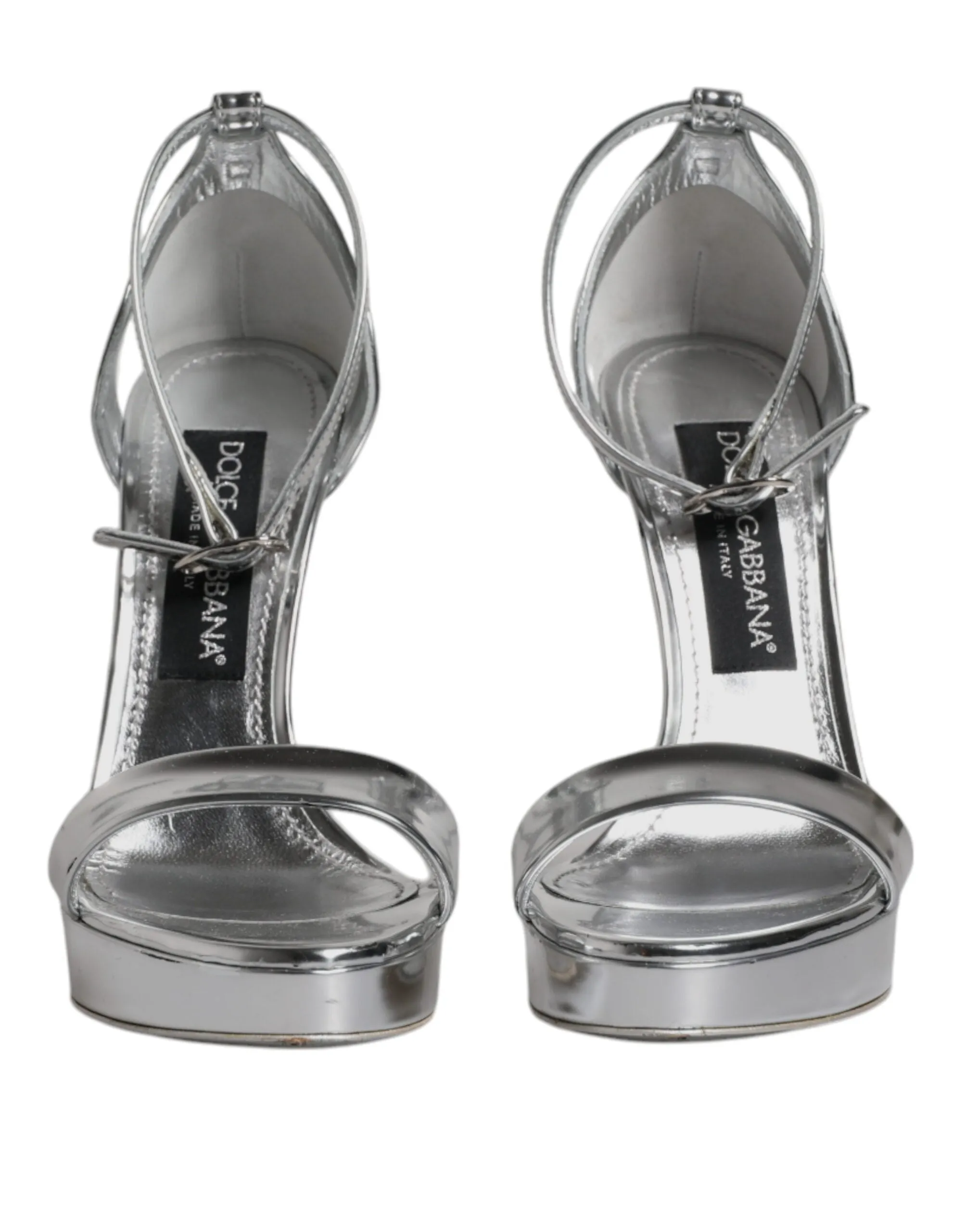 Dolce&Gabbana Women Silver Sandals Polyurethane Strappy High Heel Shoes Sz EU 37