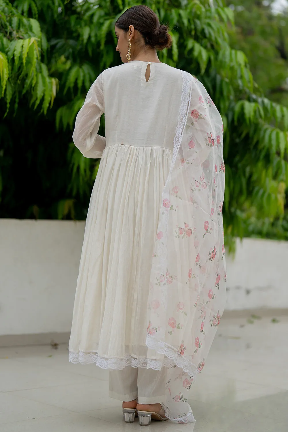 Dori Embroidered Ivory Anarkali Set In Handwoven Chanderi