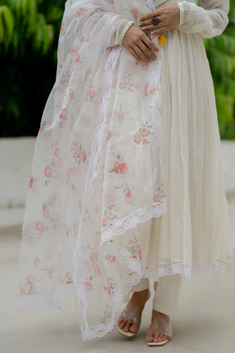 Dori Embroidered Ivory Anarkali Set In Handwoven Chanderi