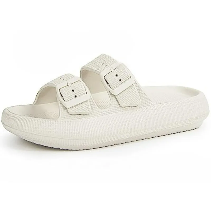 Double Buckle Patterned Plain Sandals
