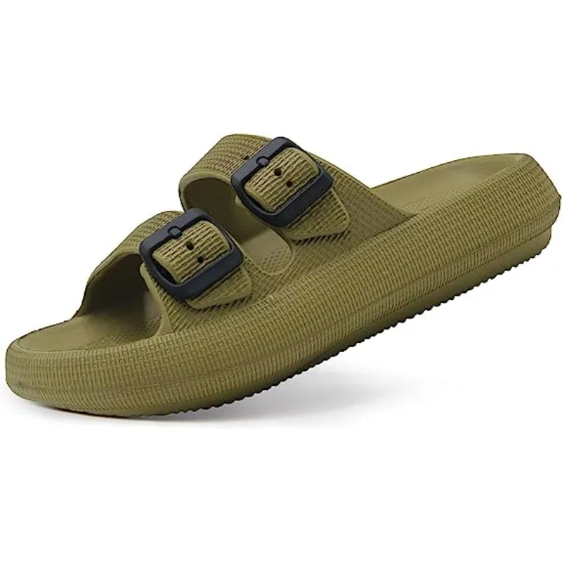 Double Buckle Patterned Plain Sandals