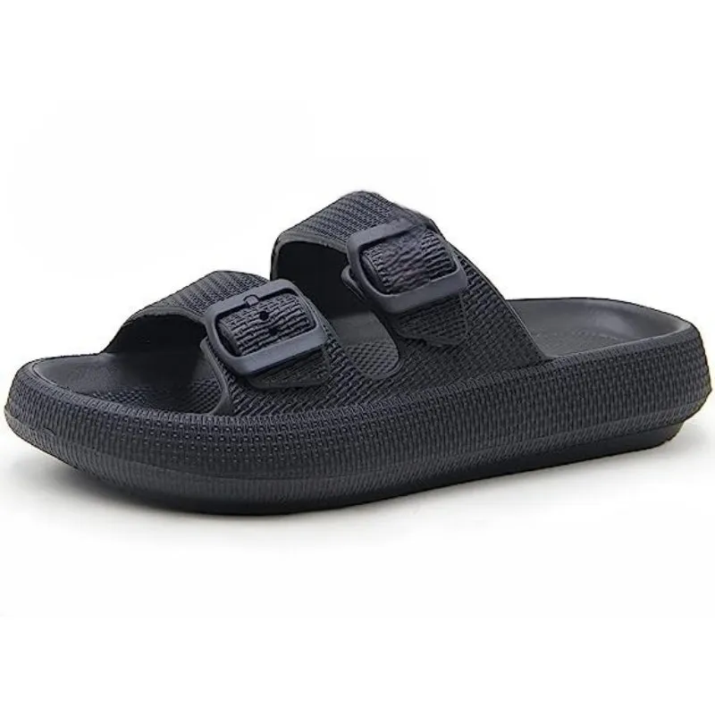 Double Buckle Patterned Plain Sandals