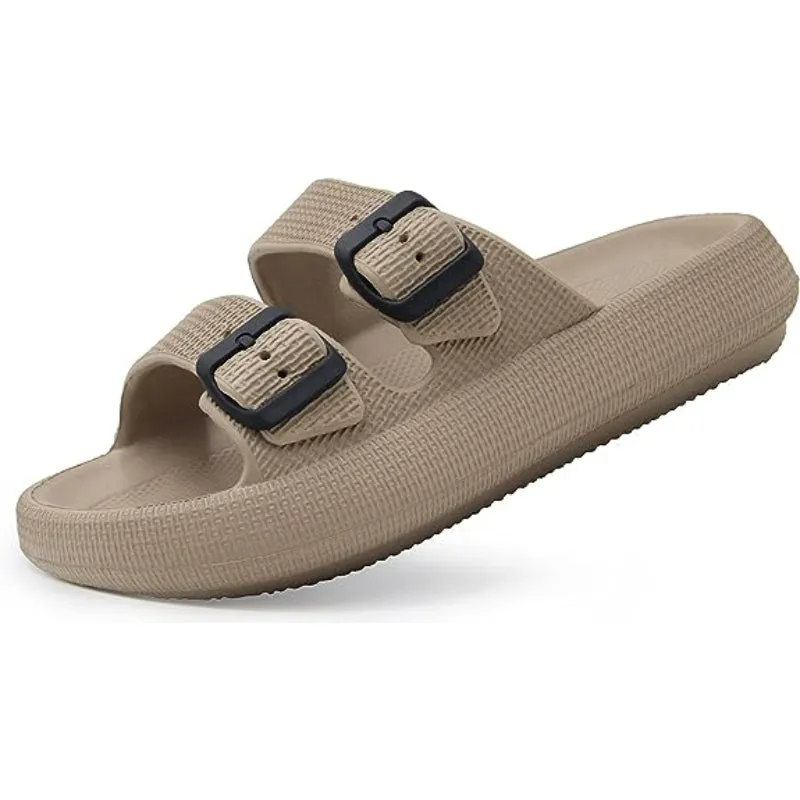 Double Buckle Patterned Plain Sandals