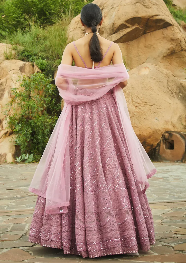 Dusty pink embroidered lehenga set