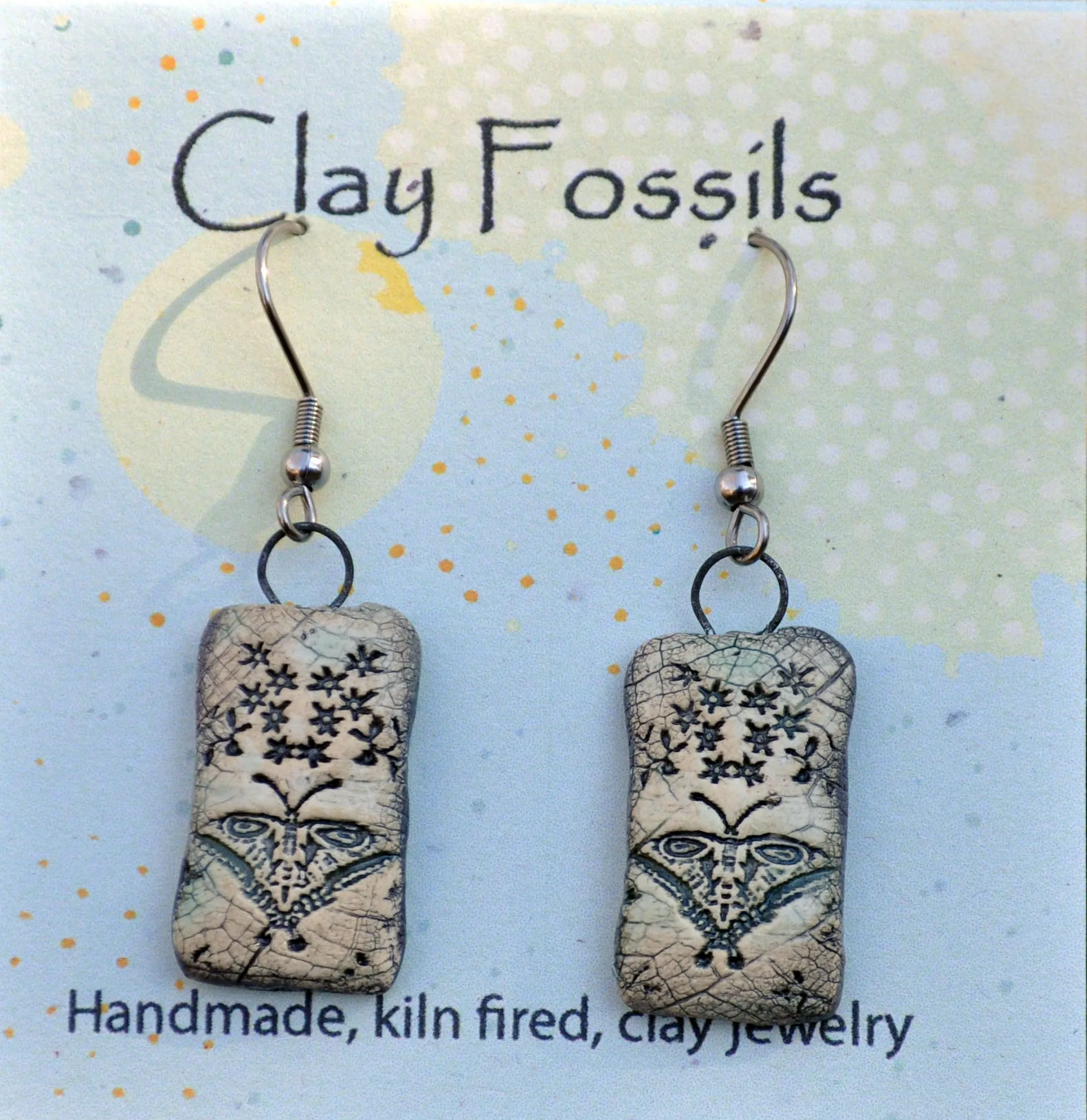 Earrings, Butterfly garden, earthenware, USA handmade 