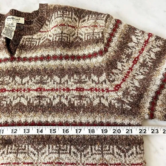 Eddie Bauer Snowflake Wool Silk Pullover Henley Sweater Brown Red-Women's Large