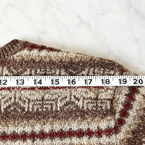 Eddie Bauer Snowflake Wool Silk Pullover Henley Sweater Brown Red-Women's Large