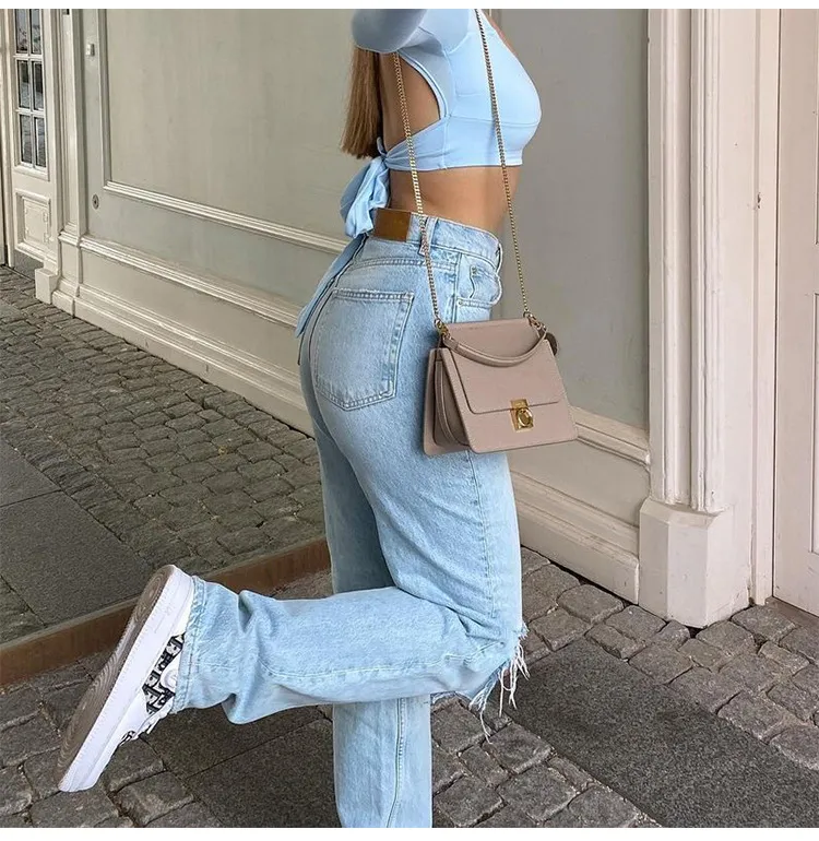 Edgy High-Waisted Ripped Straight-Leg Jeans for Women