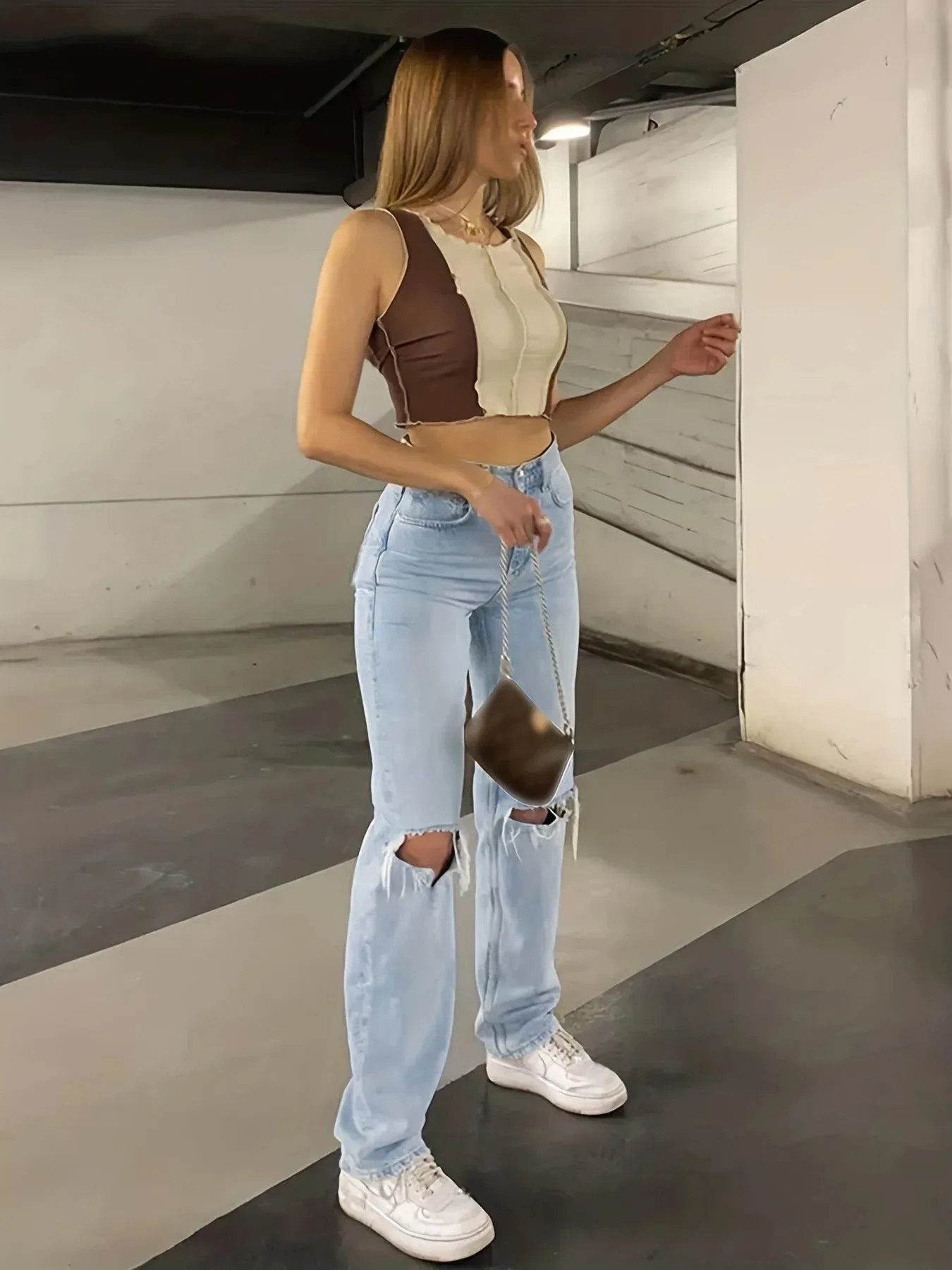 Edgy High-Waisted Ripped Straight-Leg Jeans for Women