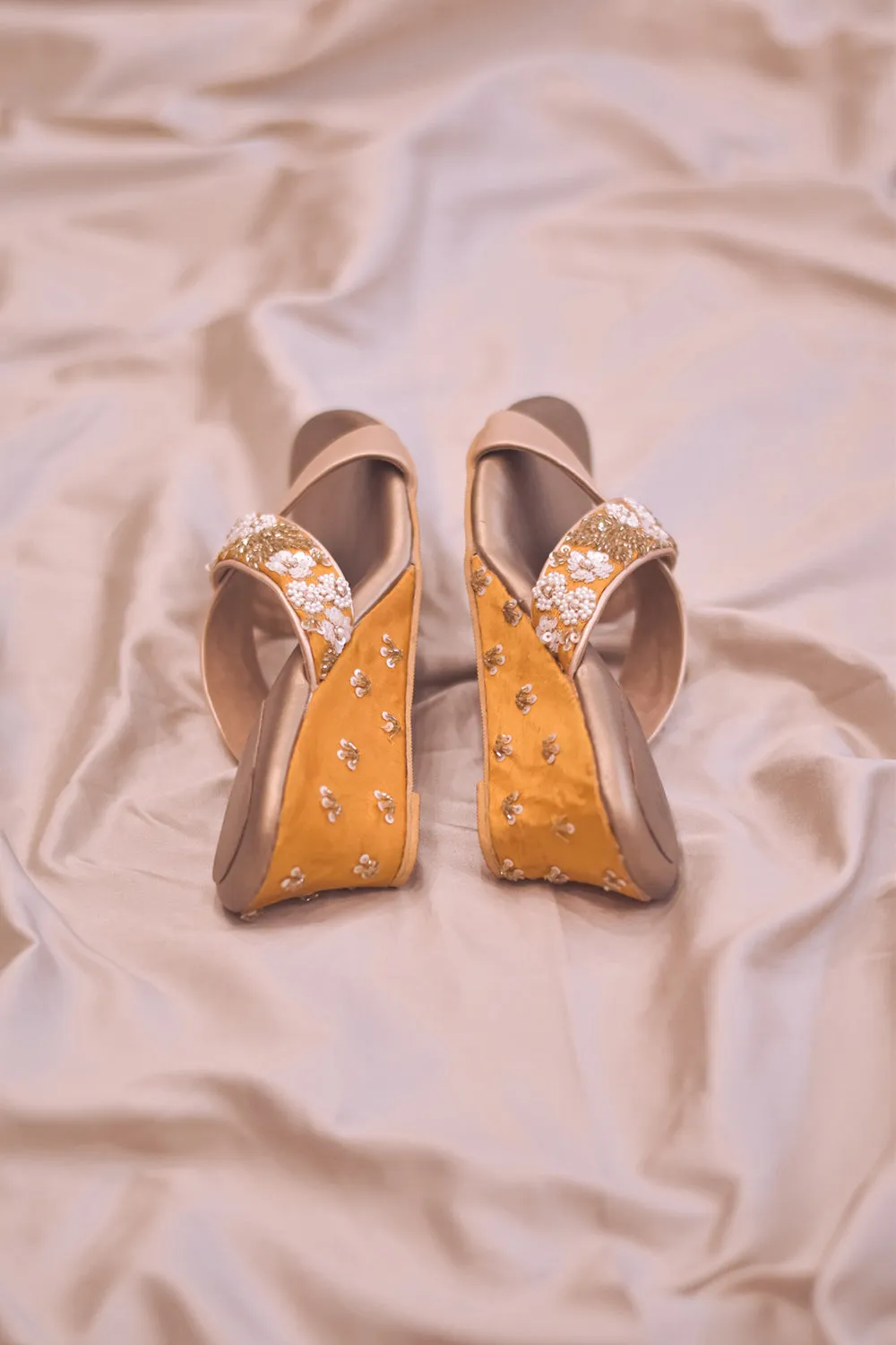Embroidered Gold Heels