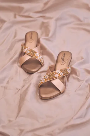 Embroidered Gold Heels