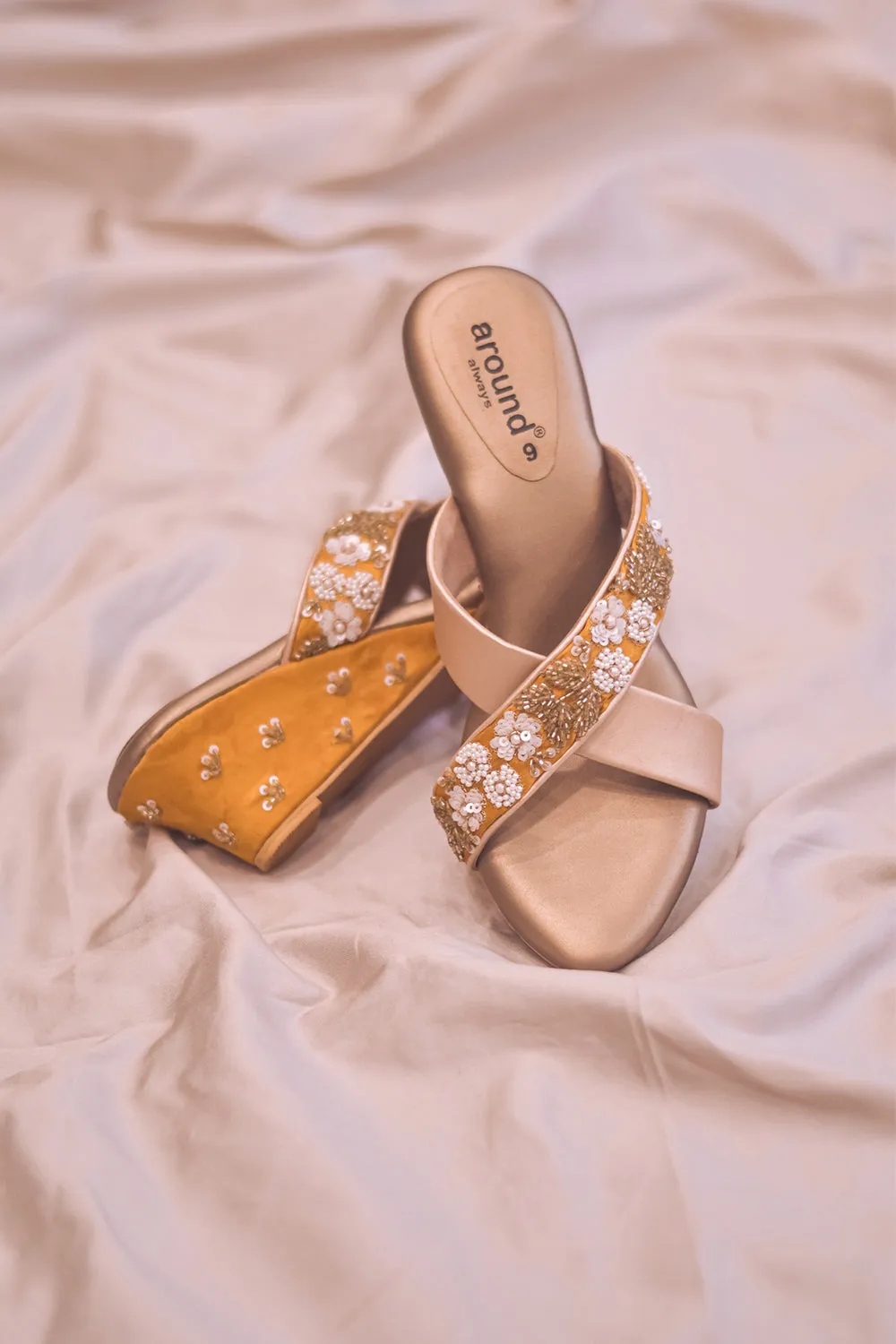 Embroidered Gold Heels