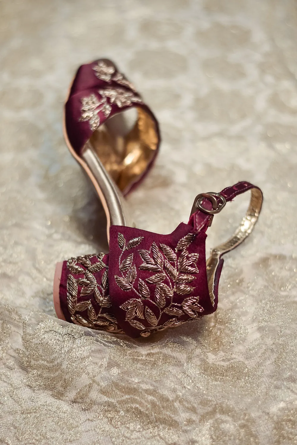 Embroidered Maroon Heels