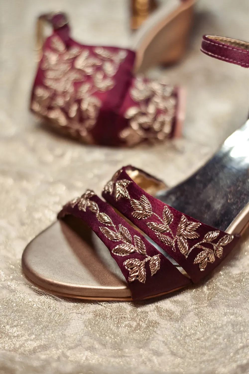 Embroidered Maroon Heels