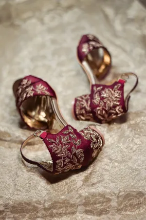 Embroidered Maroon Heels