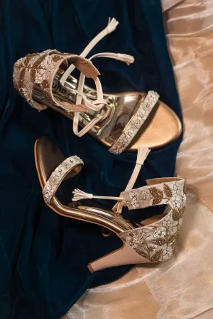 Embroidered Pencil Gold Heels