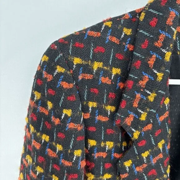 Emil Rutenberg Vintage Womens Wool Rainbow Black Plaid Knit Blazer Medium