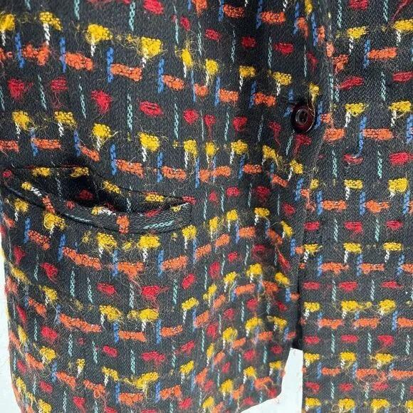 Emil Rutenberg Vintage Womens Wool Rainbow Black Plaid Knit Blazer Medium